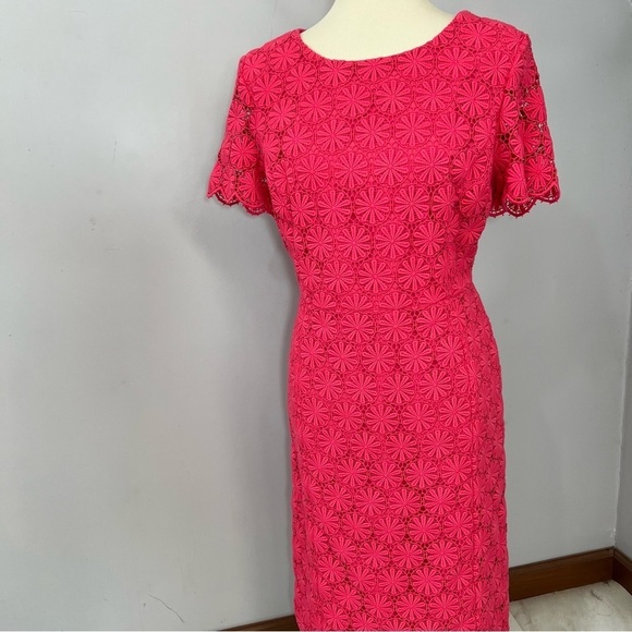 NWT Talbots Pink Midi Floral Lace Fitted Preppy Day Dress Brunch Shower Career - Picture 4 of 15